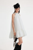 White Halter Silver Lace-Up Dress