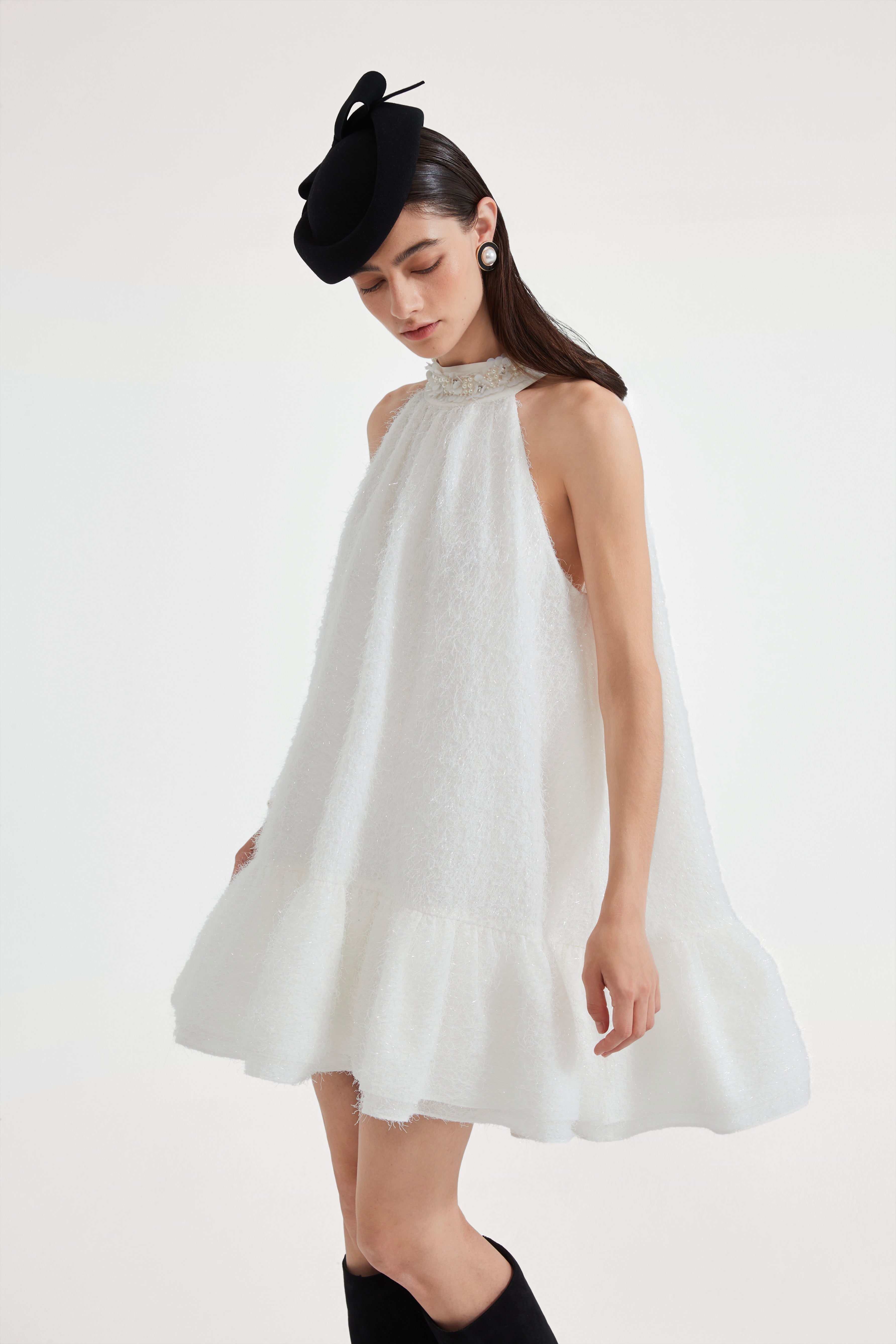 White Halter Silver Lace-Up Dress