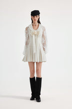 White Tweed Pleated Dress