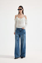 Straight-Leg Beaded Jeans