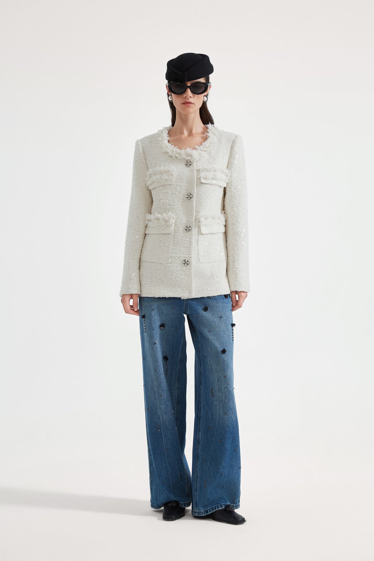Straight-Leg Beaded Jeans
