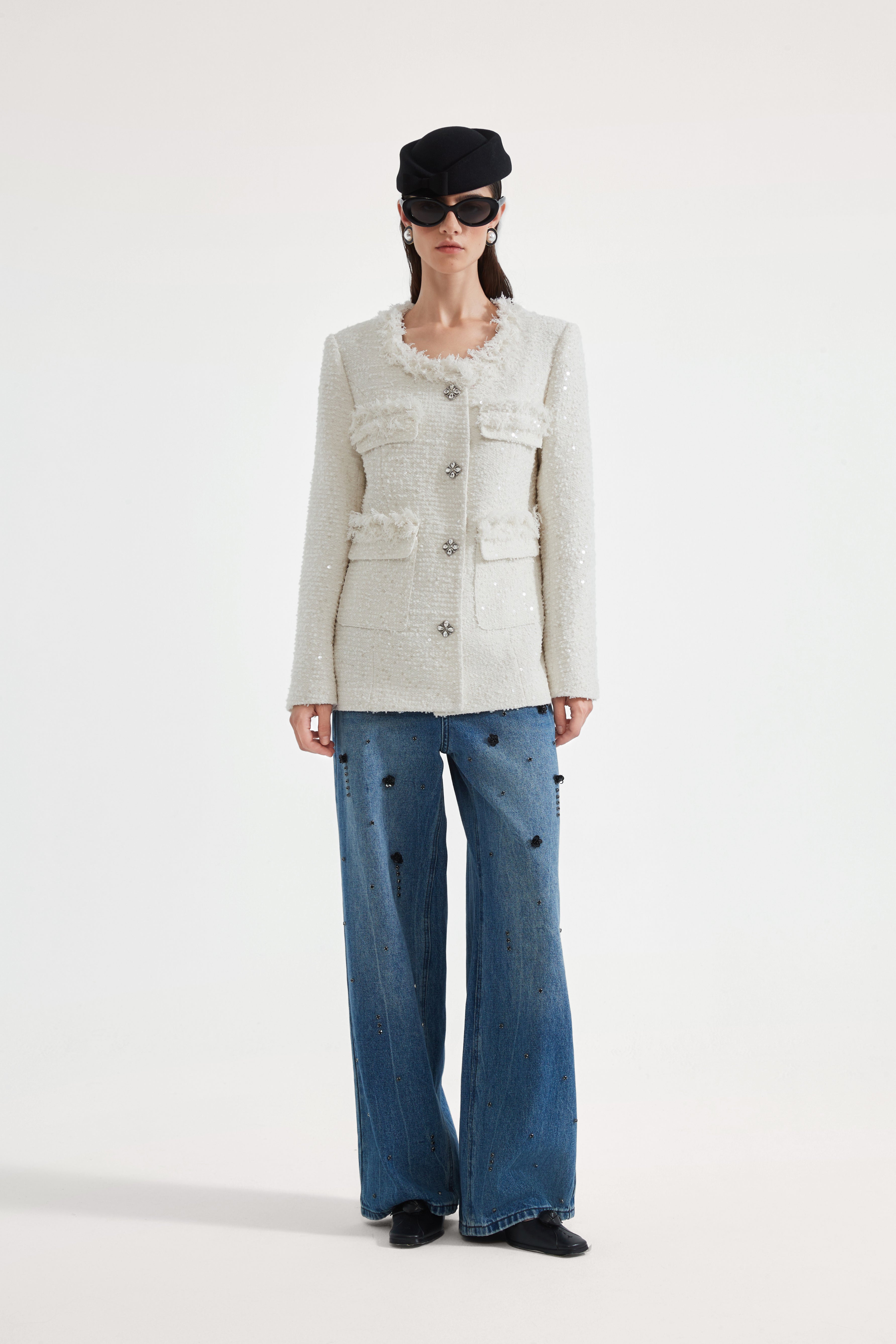 Straight-Leg Beaded Jeans