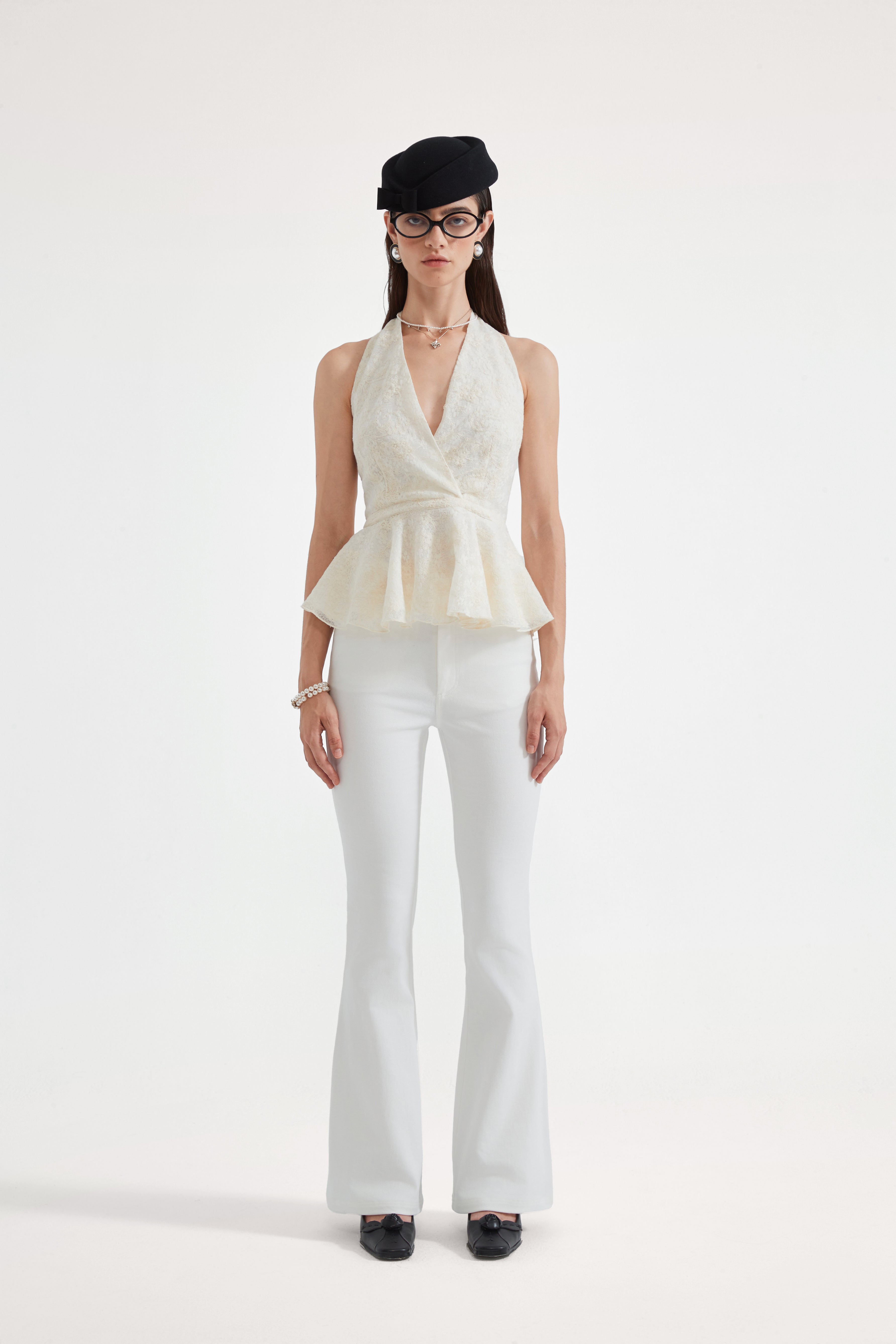 White Fitted Flare Jeans