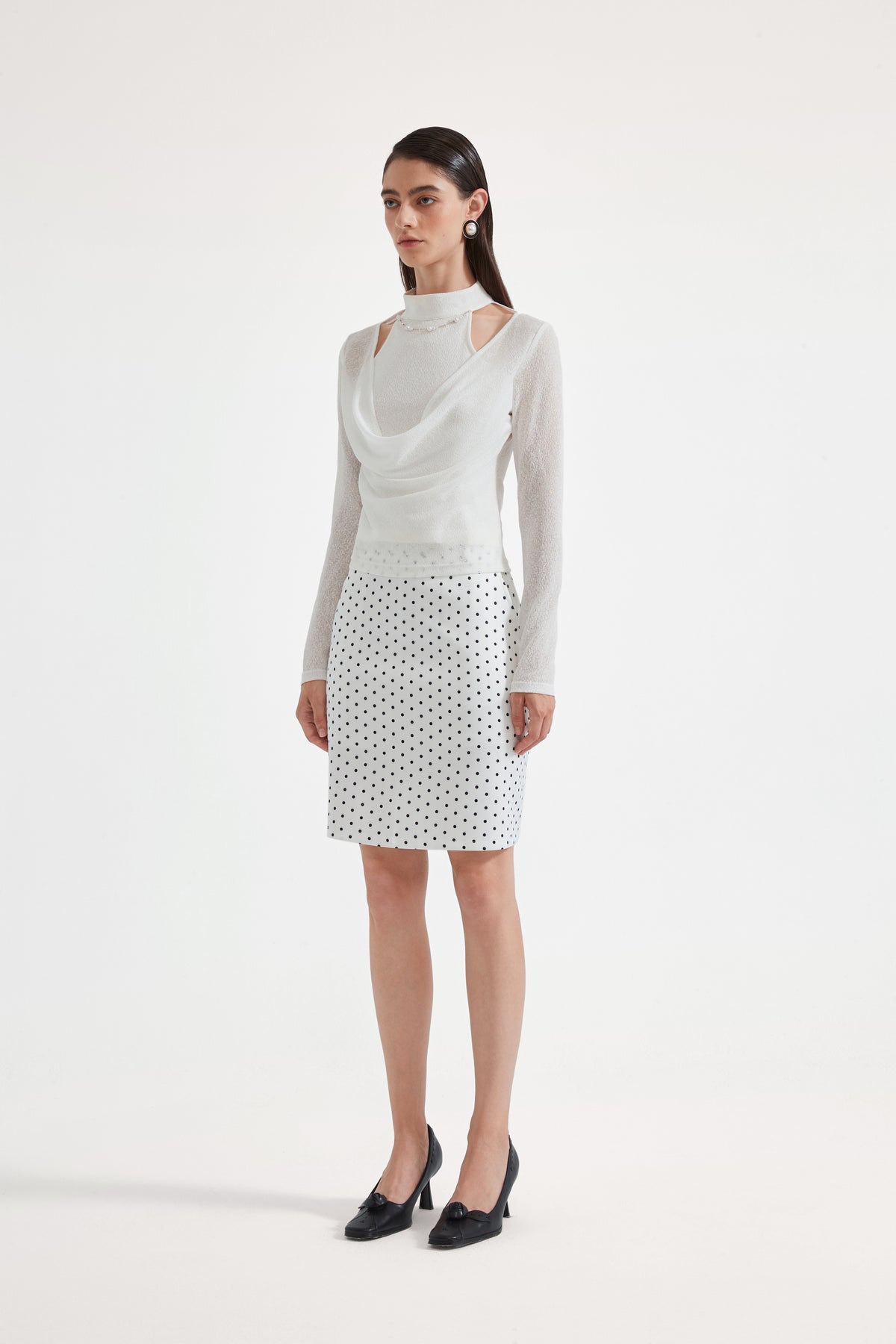 White Beaded Mock-Neck False Two-Piece Top