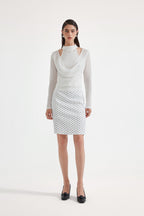 White Beaded Mock-Neck False Two-Piece Top