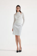 White Beaded Mock-Neck False Two-Piece Top