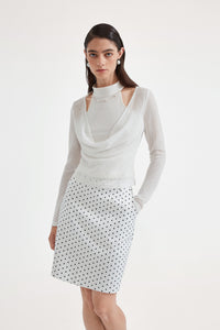 White Beaded Mock-Neck False Two-Piece Top
