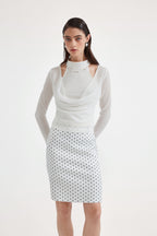 White Beaded Mock-Neck False Two-Piece Top
