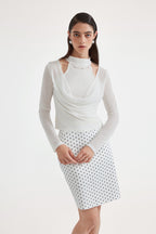 White Beaded Mock-Neck False Two-Piece Top