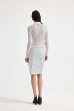 White Beaded Mock-Neck False Two-Piece Top