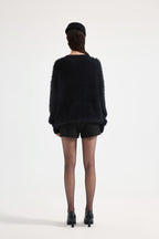 Black Bow Draped Chain Sweater