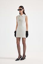 White Xiang-Style Collar-Patchwork Dress