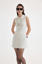 White Xiang-Style Collar-Patchwork Dress
