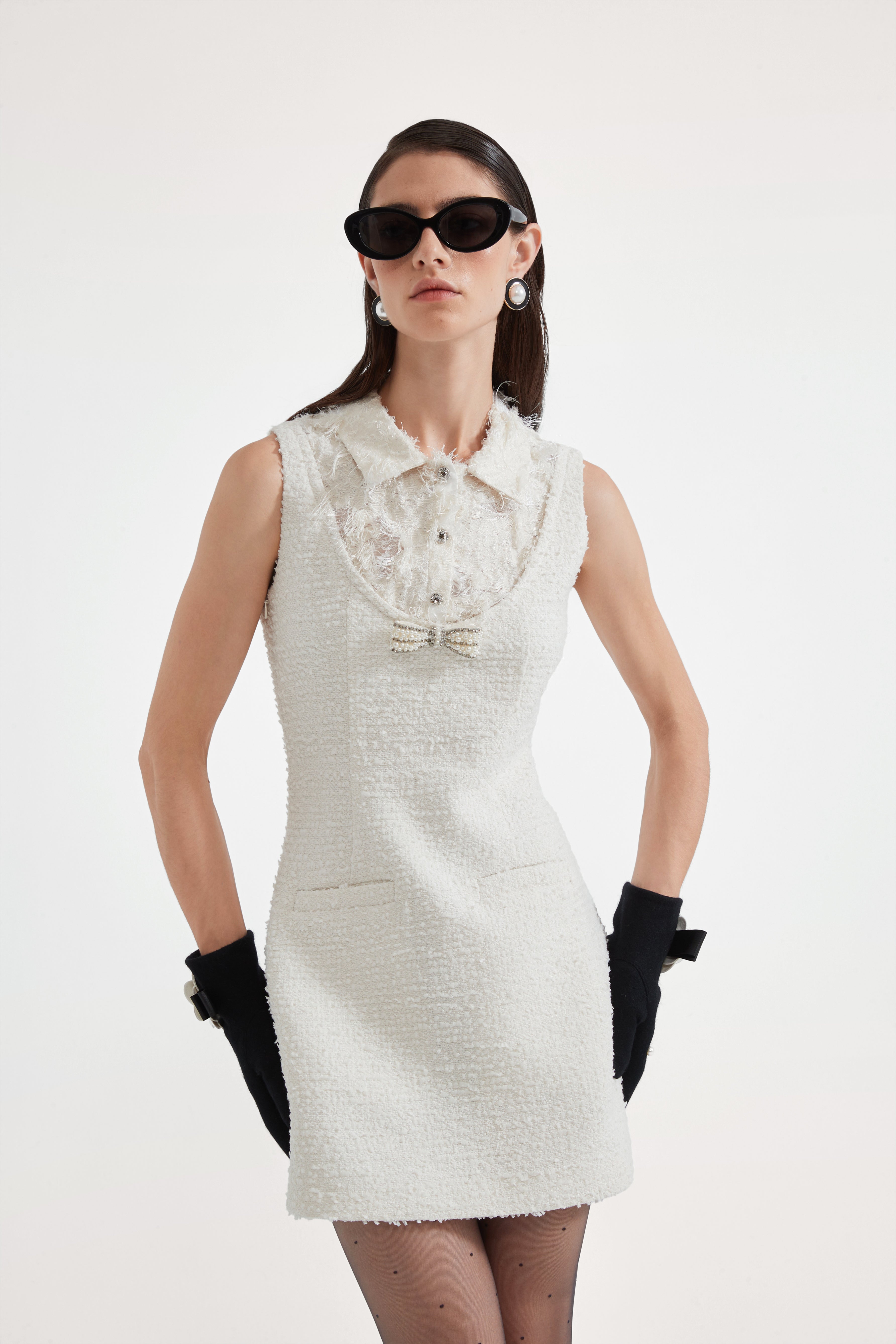 White Xiang-Style Collar-Patchwork Dress
