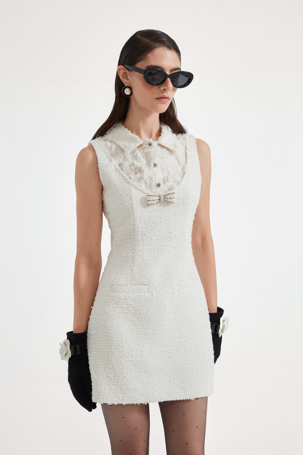 White Xiang-Style Collar-Patchwork Dress
