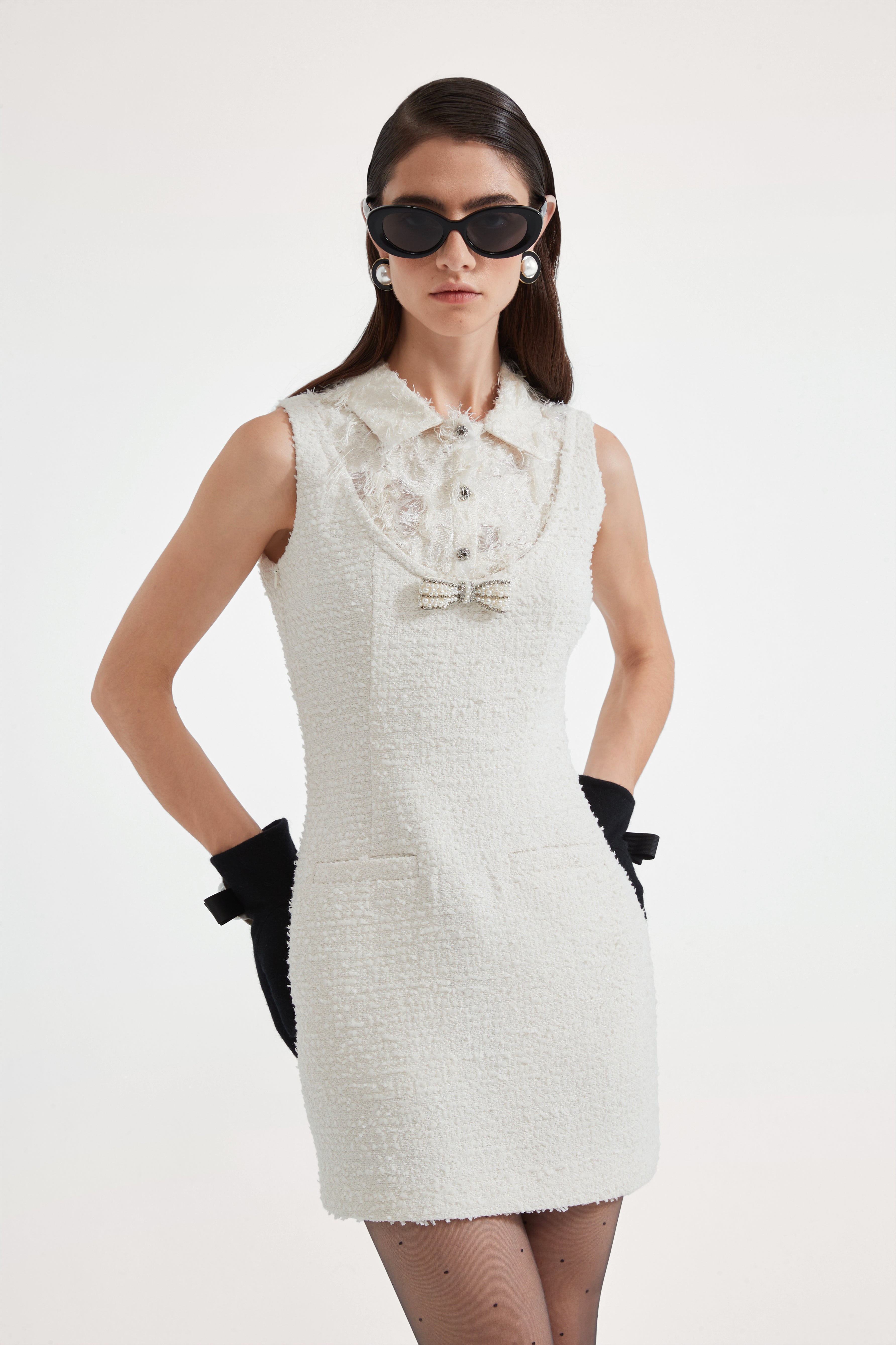 White Xiang-Style Collar-Patchwork Dress