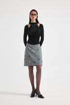 Black Bbeaded Mock-Neck False Two-Piece Top