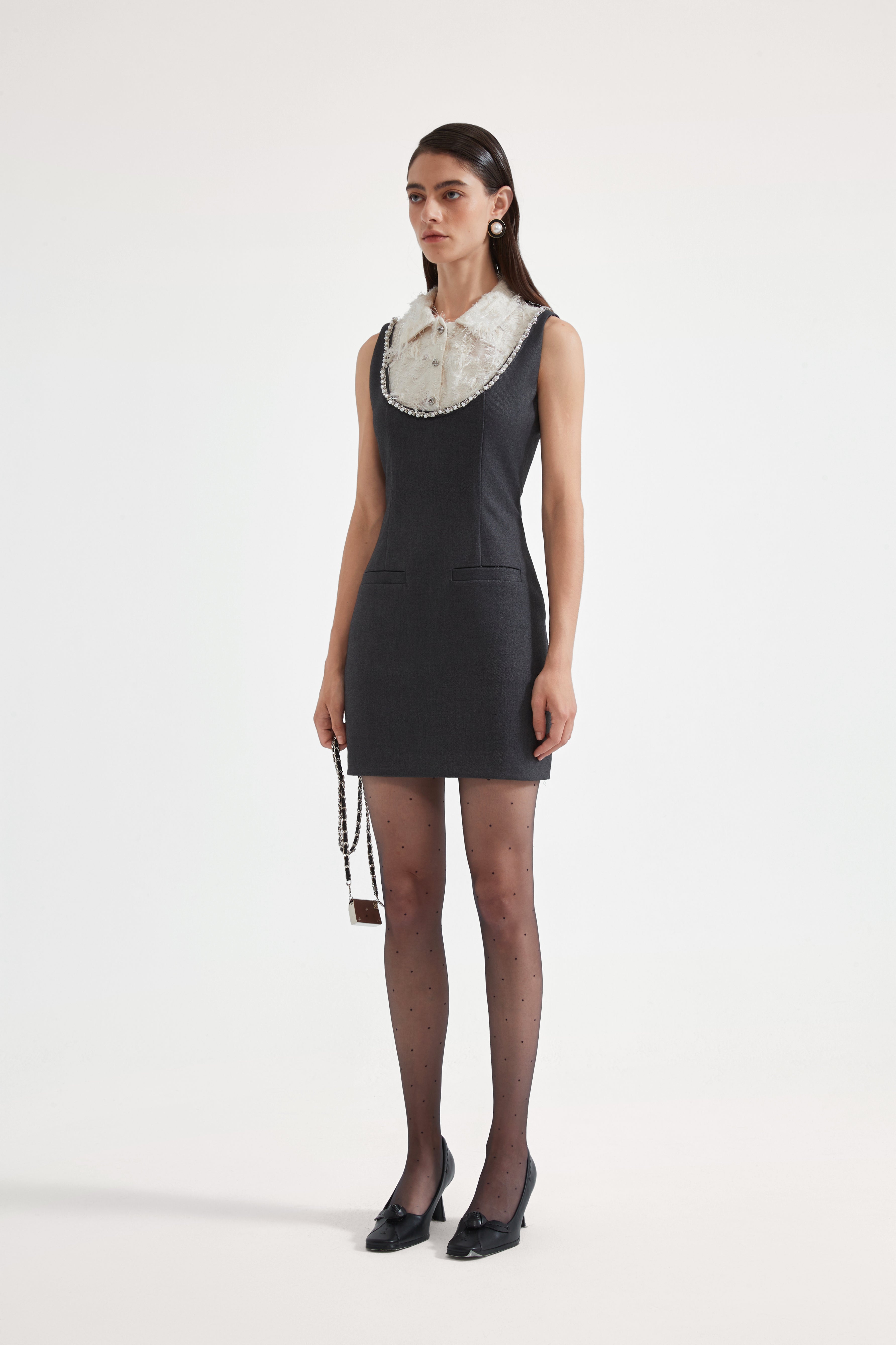 Gray Collar-Patchwork Dress