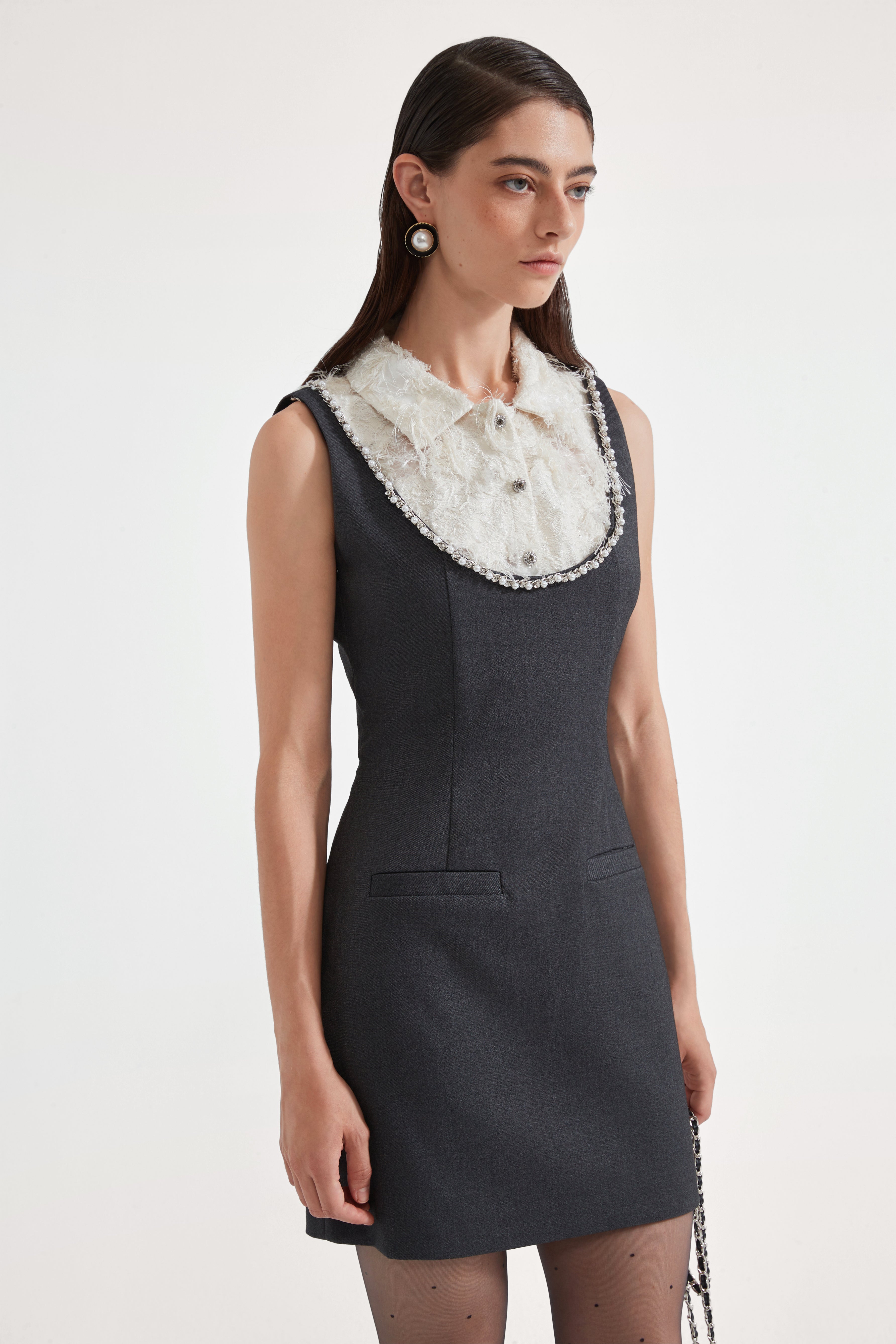 Gray Collar-Patchwork Dress