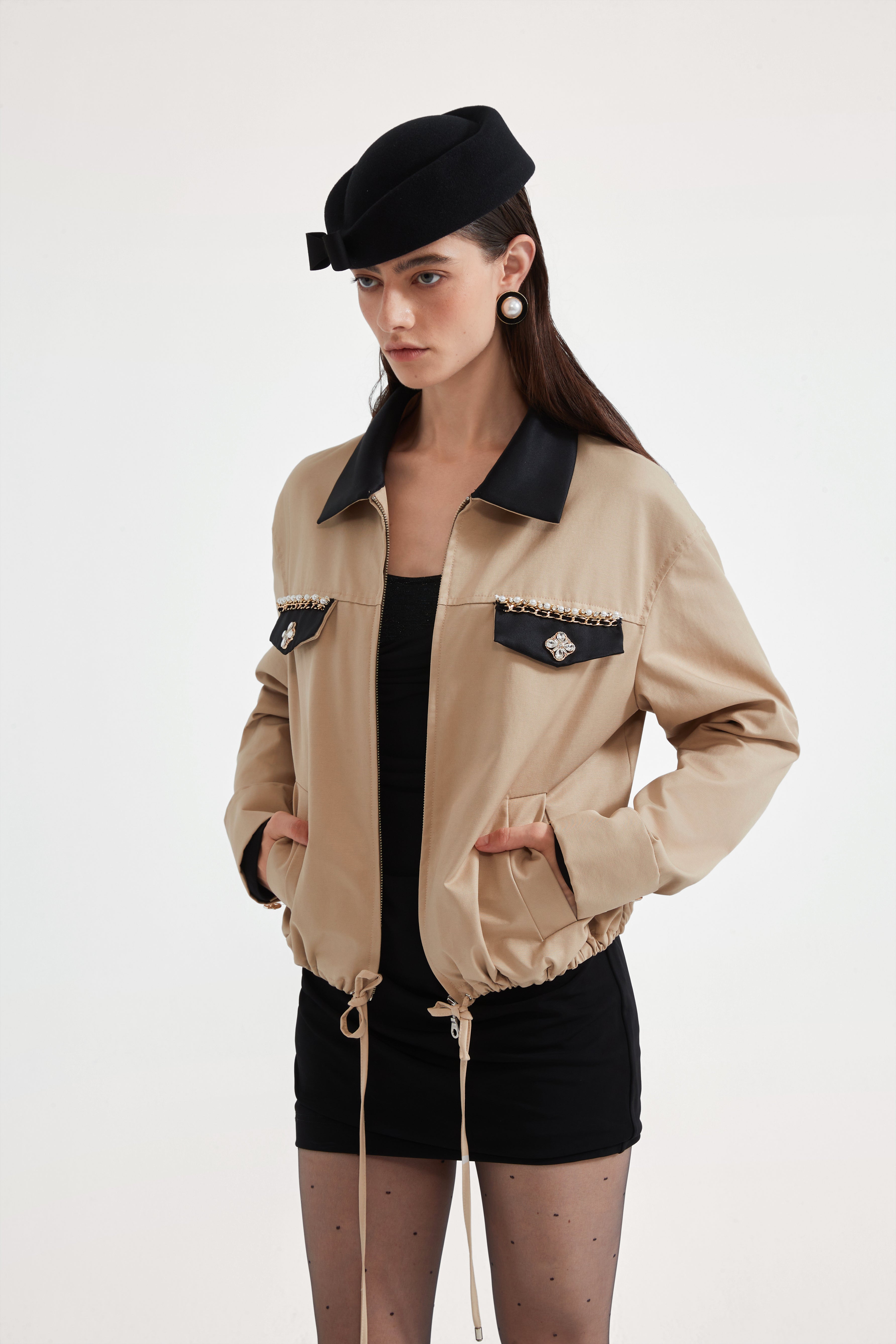 Light Coffee short Beaded Jacket