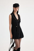 Black Tweed Pleated Dress