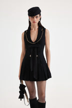 Black Tweed Pleated Dress