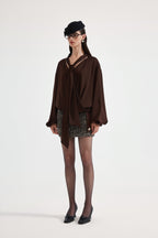 Coffee-Colered Tweed Pencil Skirt