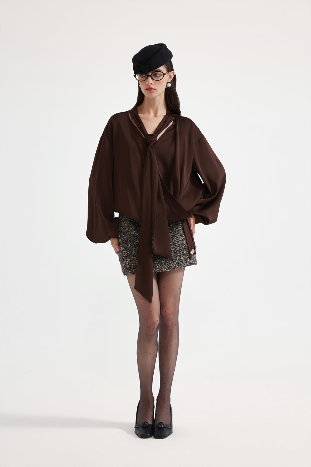 Coffee-Colered Tweed Pencil Skirt