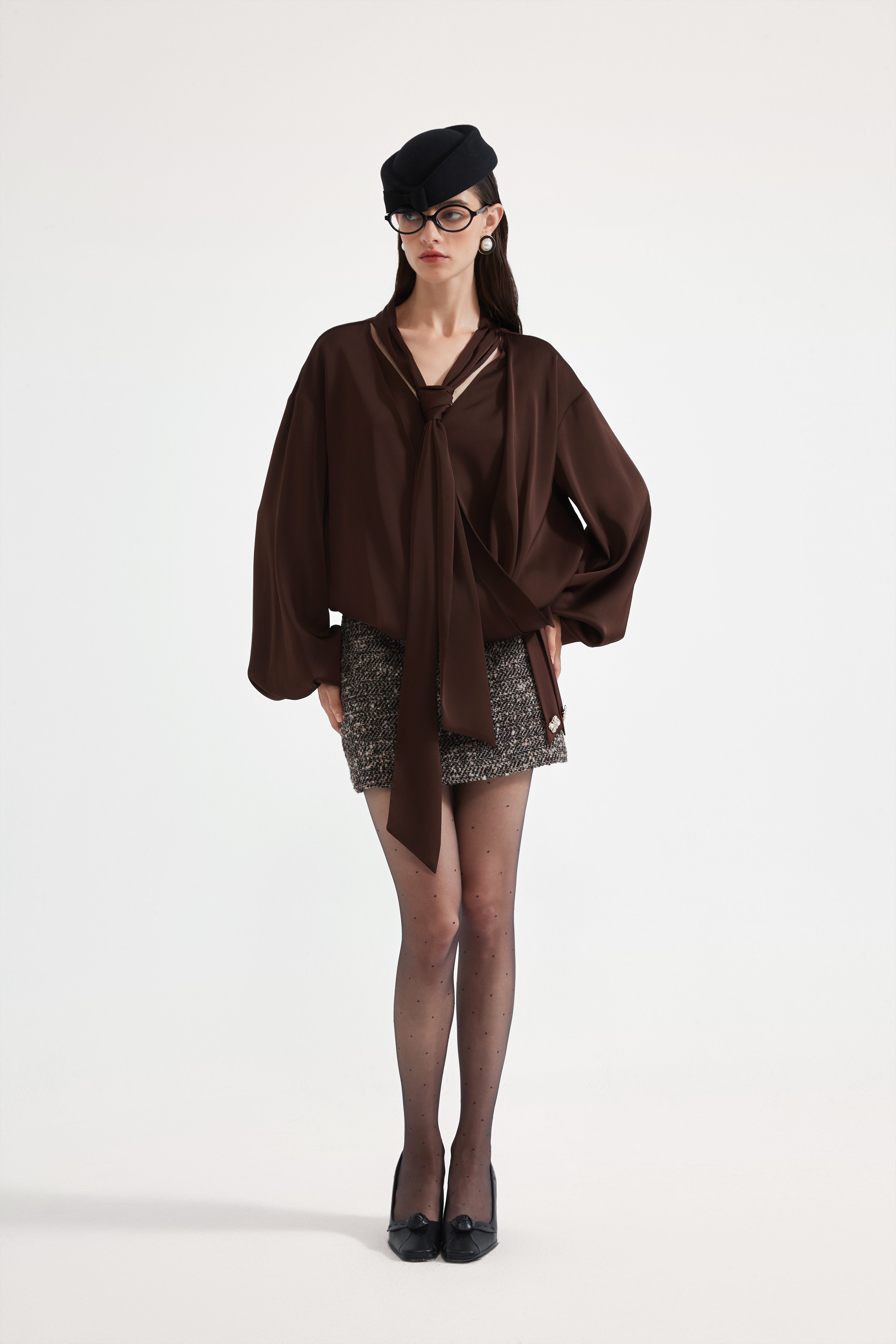 Coffee-Colered Tweed Pencil Skirt