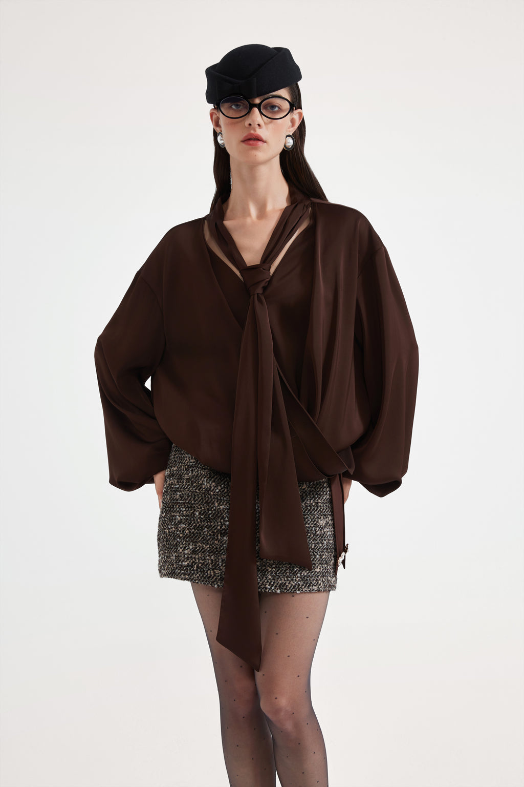 Brown Satin Ribbon Shirt