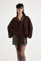 Brown Satin Ribbon Shirt