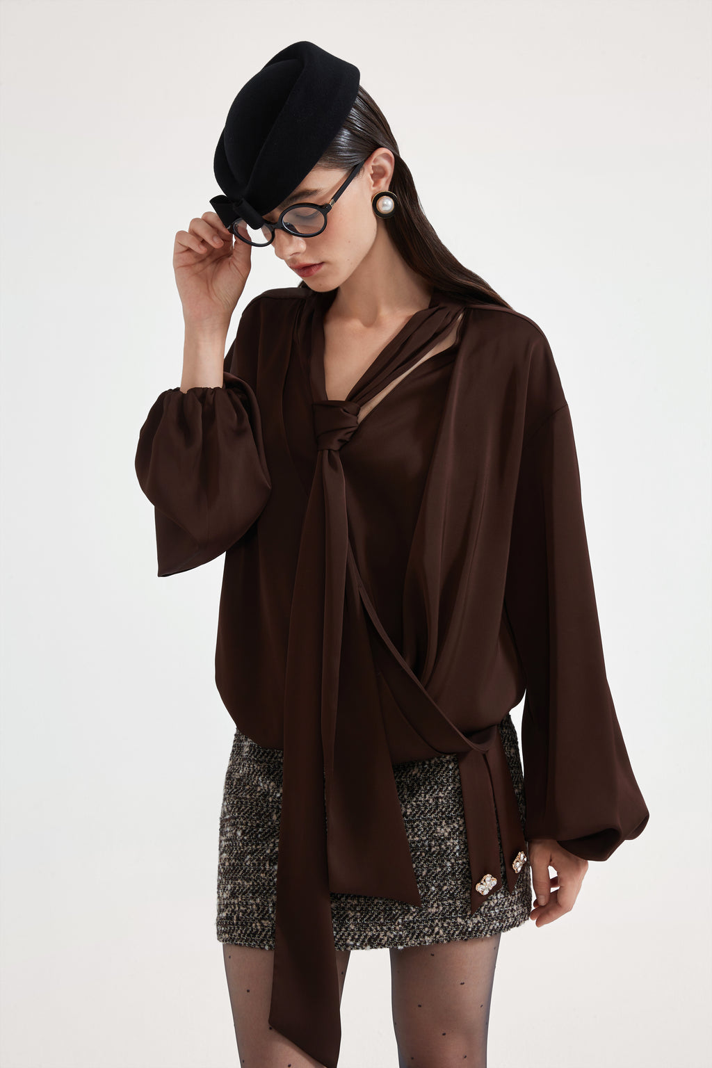 Brown Satin Ribbon Shirt