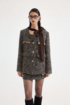 Brown Detachable Square-Necked Tweed Coat