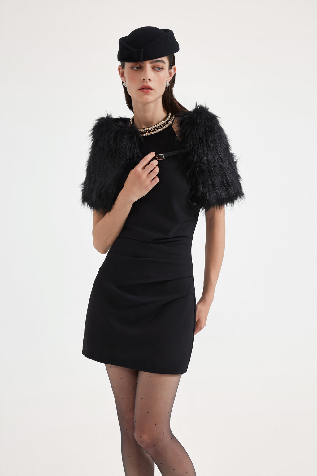 Black Halter Beaded Ruched Dress