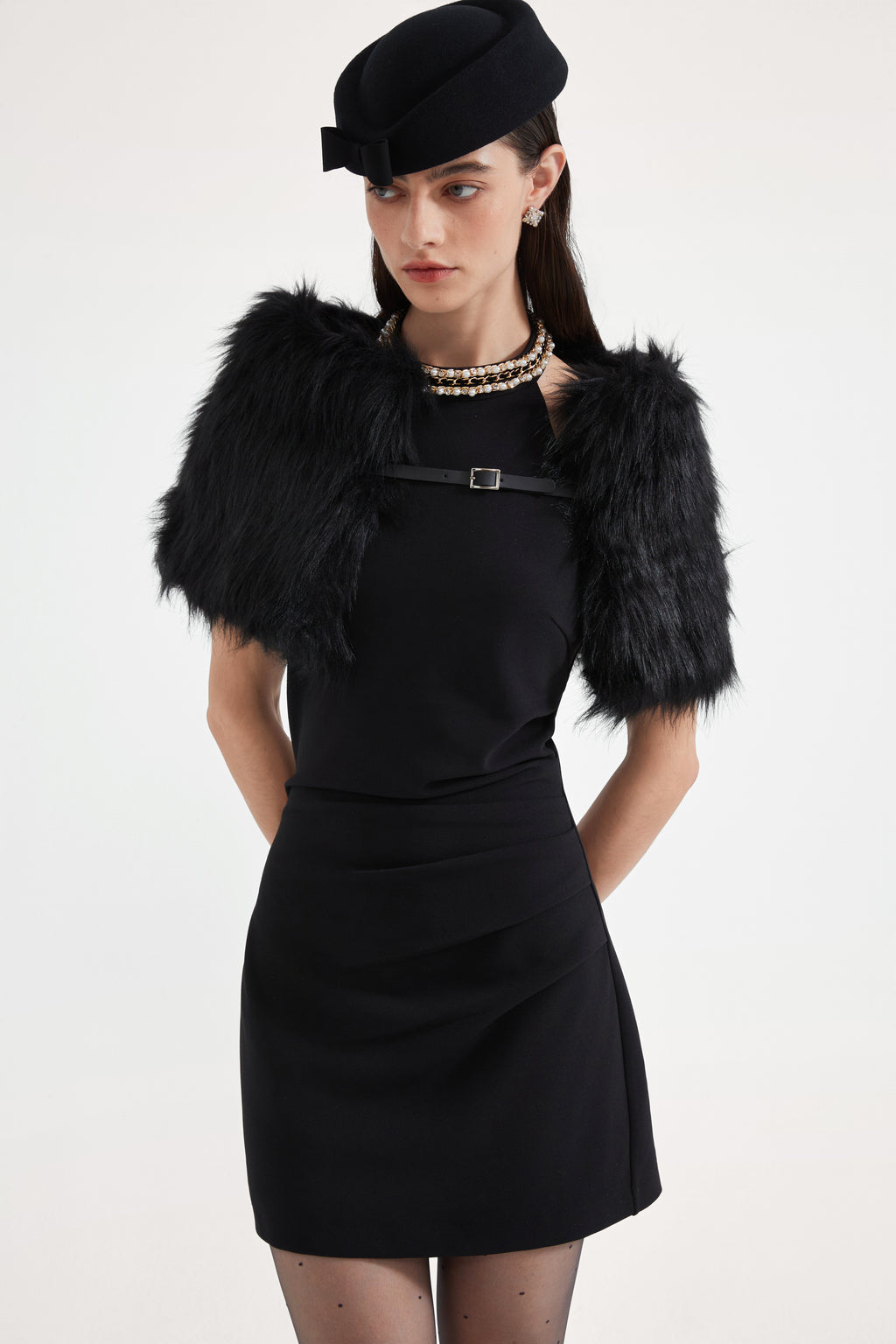 Black Halter Beaded Ruched Dress