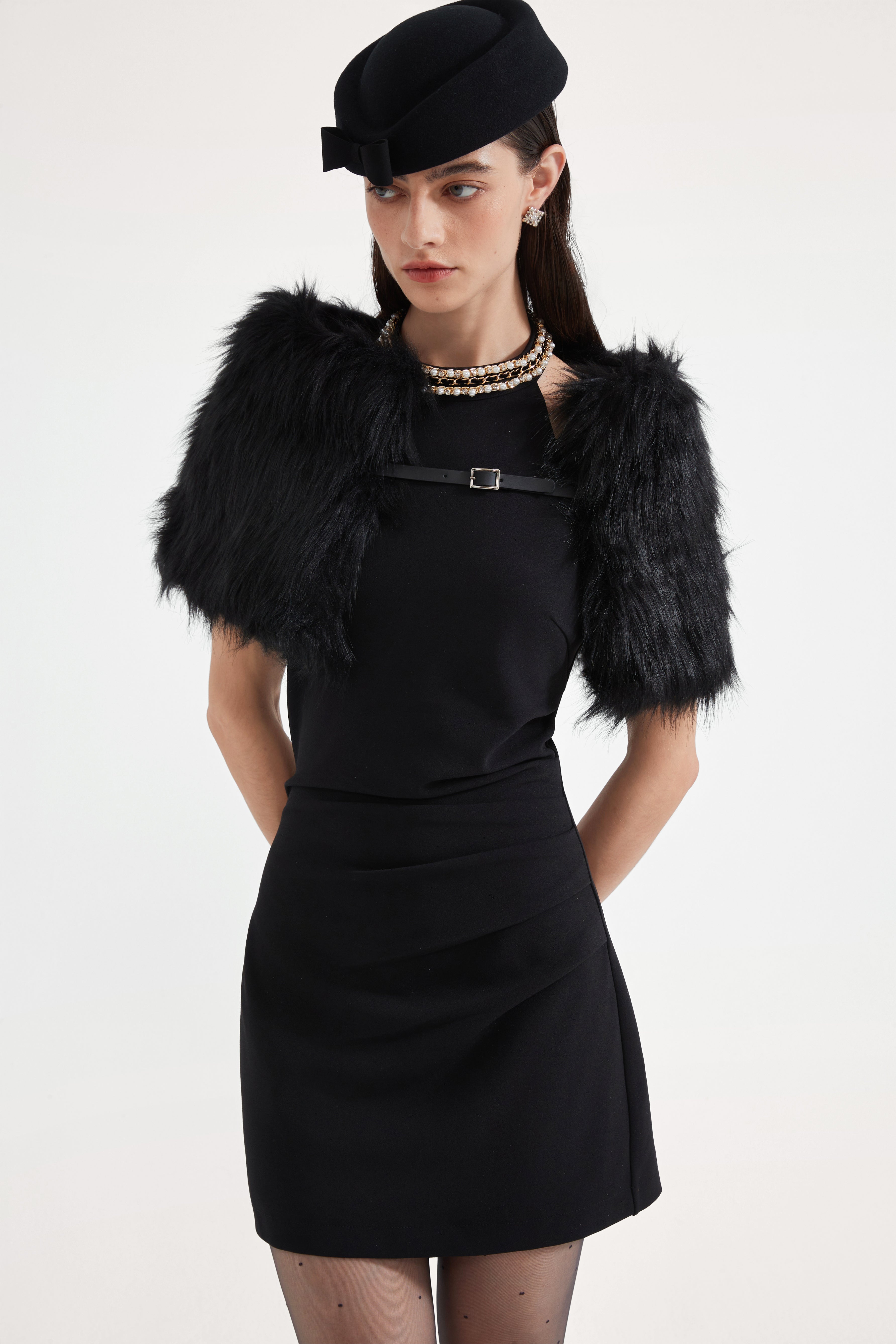 Black Halter Beaded Ruched Dress