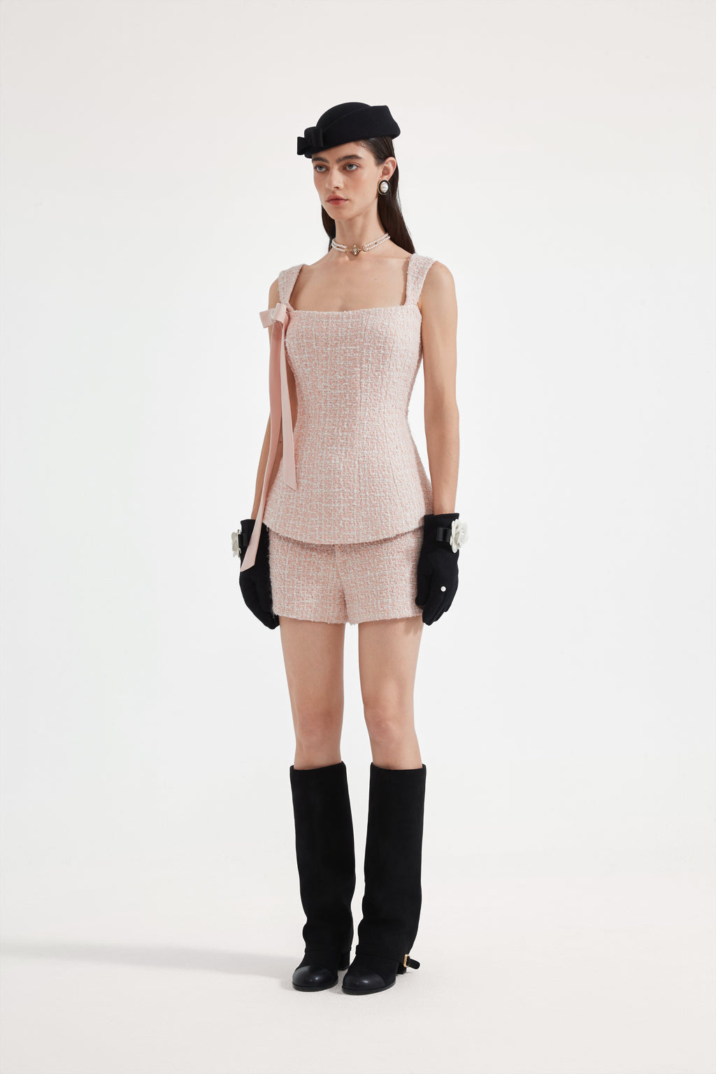 Pink Bow Sleeveless Fitted Top