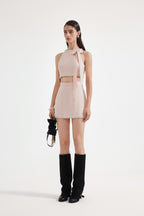 Pink Beaded Halter Cropped Top