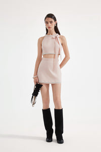 Pink Beaded Halter Cropped Top