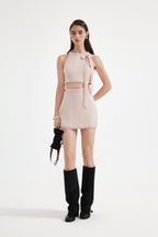 Pink Beaded Halter Cropped Top