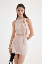 Pink Beaded Pencil Skirt