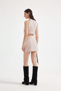 Pink Beaded Halter Cropped Top