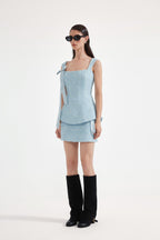 Blue Bow-Detailed Sleeveless Fitted Top