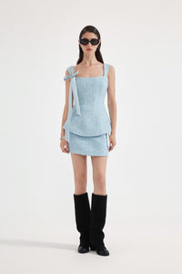 Blue Bow-Detailed Sleeveless Fitted Top