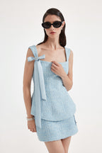 Blue Bow-Detailed Sleeveless Fitted Top