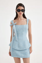Blue Bow-Detailed Sleeveless Fitted Top