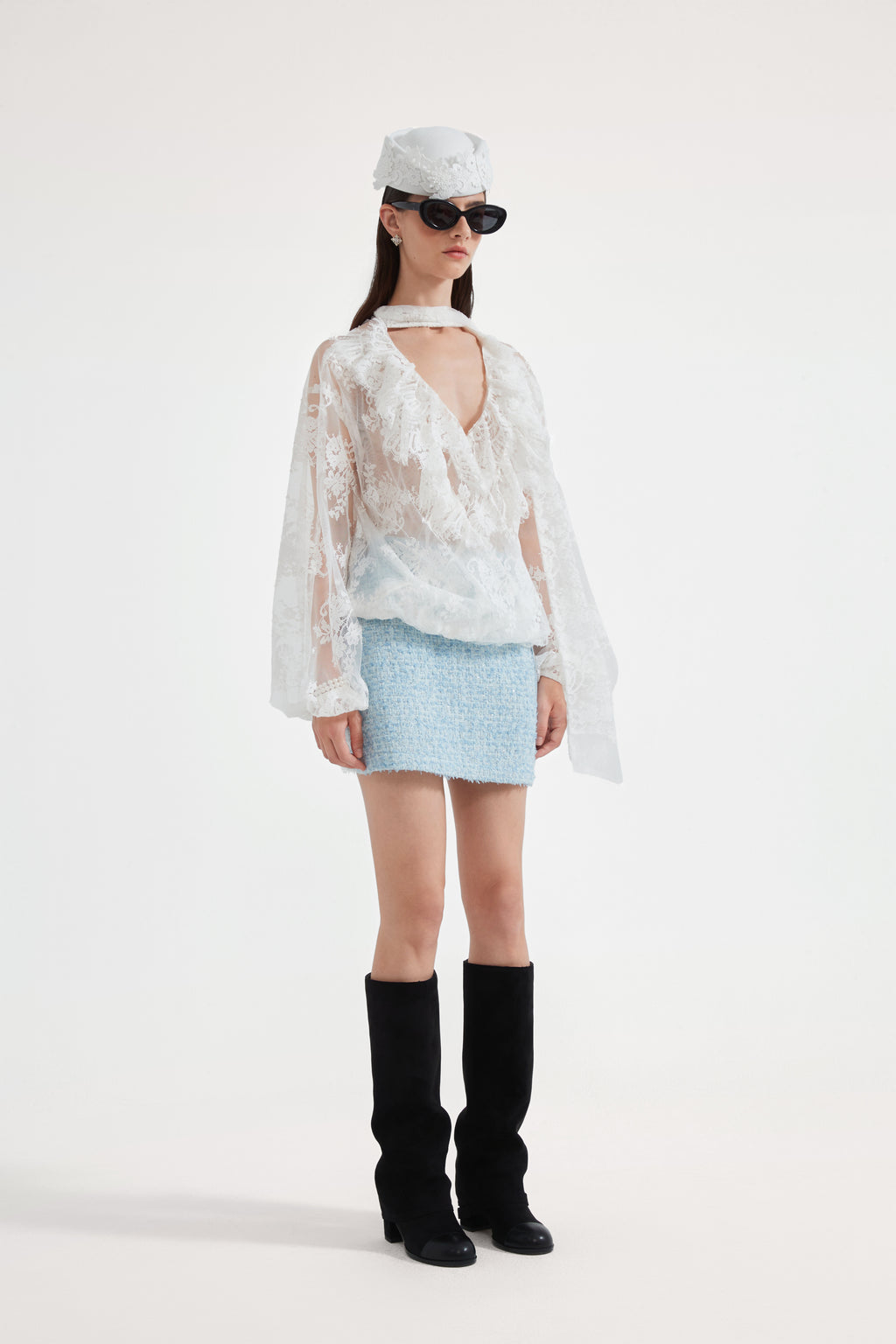 Blue Tweed Pencil Skirt