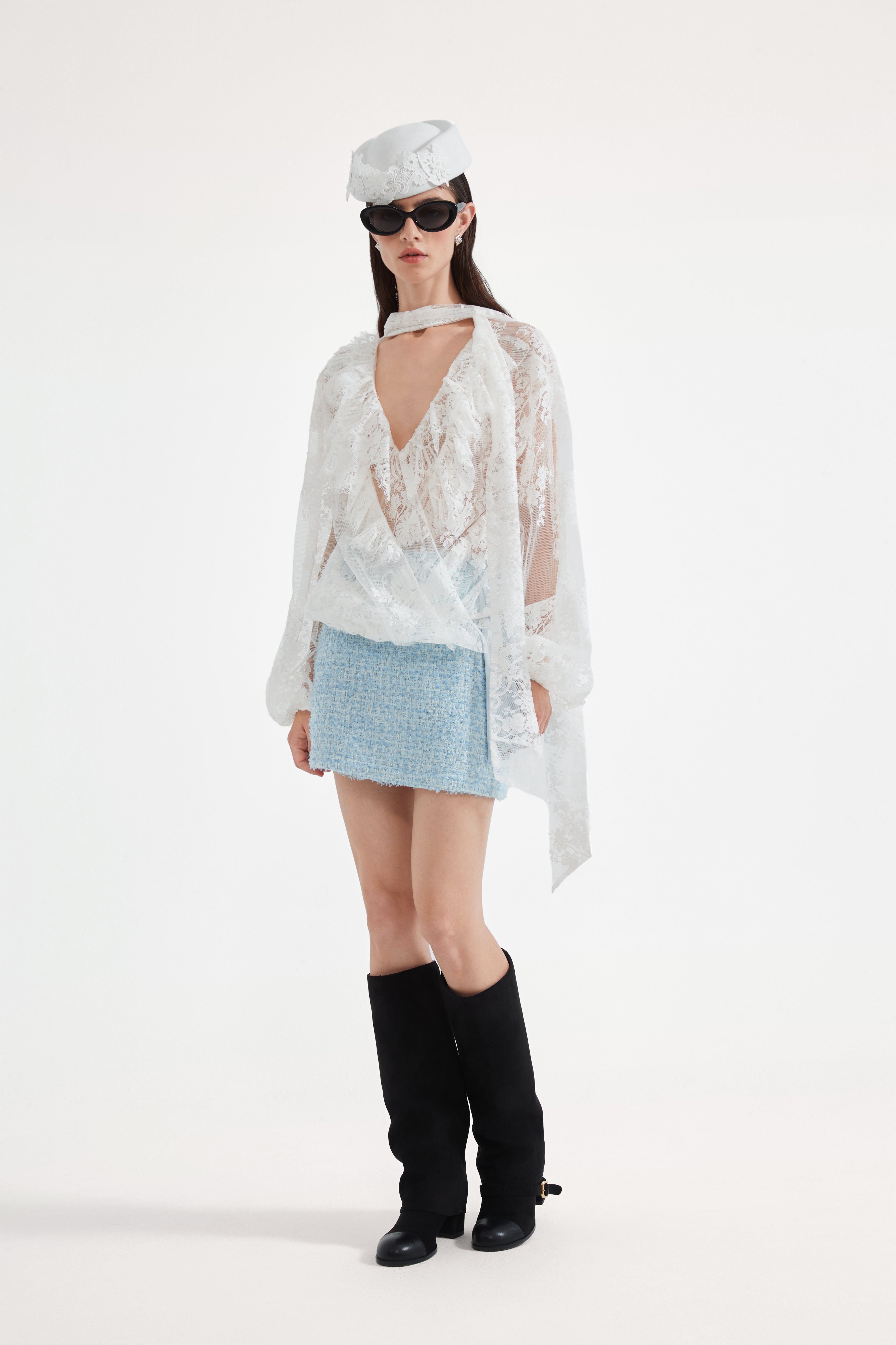 Blue Tweed Pencil Skirt