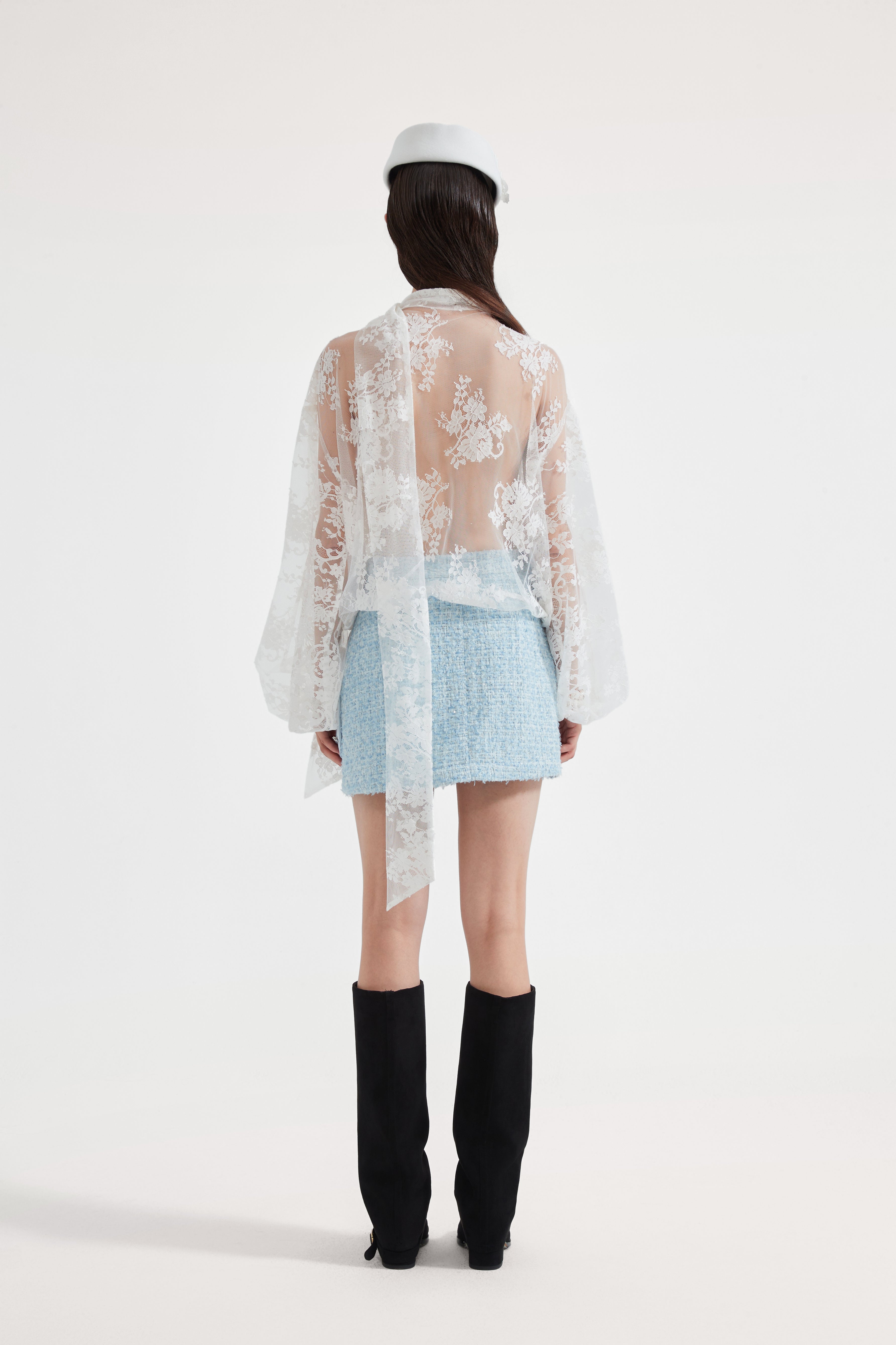 Blue Tweed Pencil Skirt