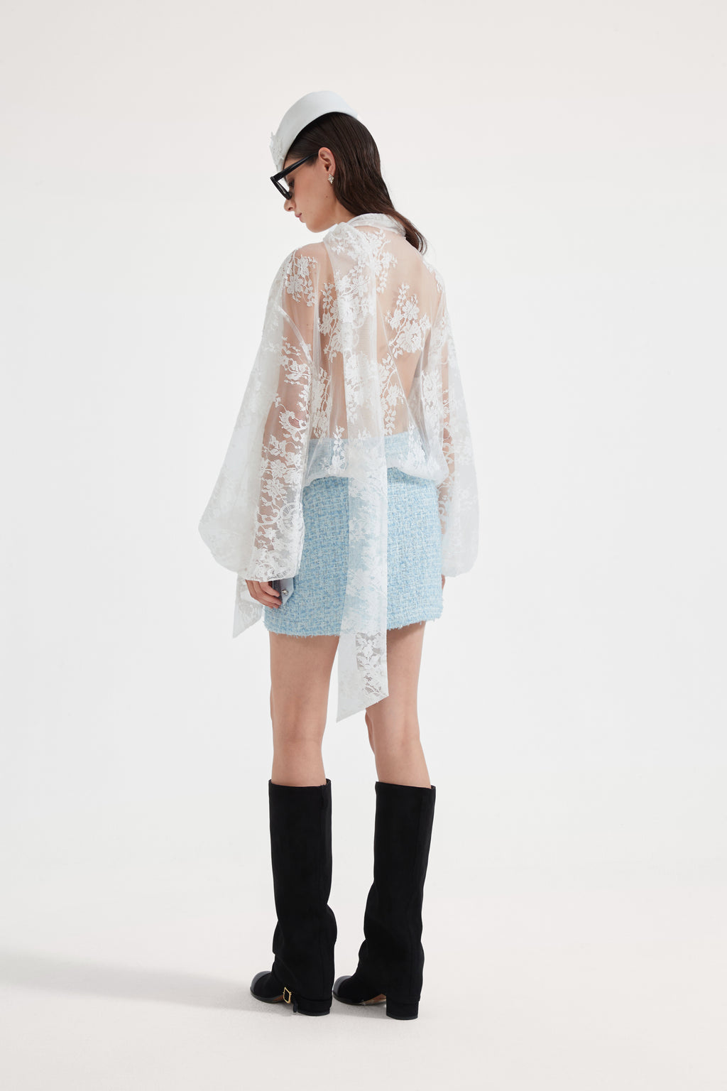 Blue Tweed Pencil Skirt